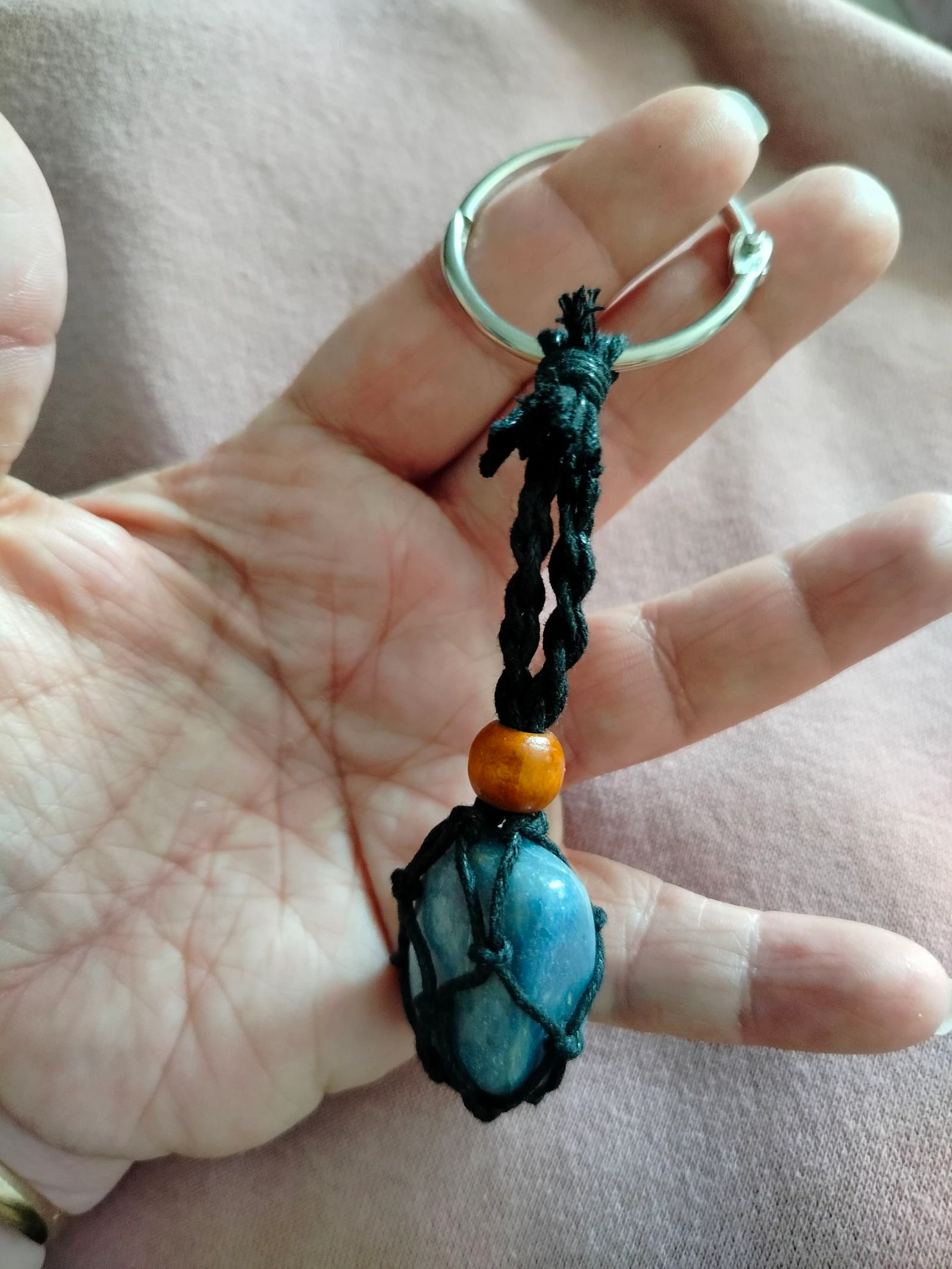 Blue aventurine stone macrame black keychain – photo 3